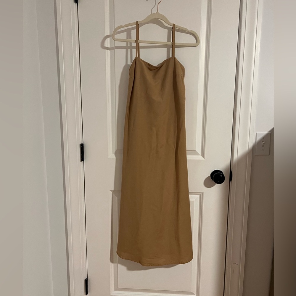 Elegant Tan Spaghetti Strap Dress